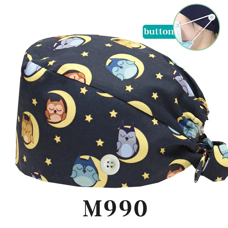 Cralom Women's Surgical Caps with Button for Various Professions
