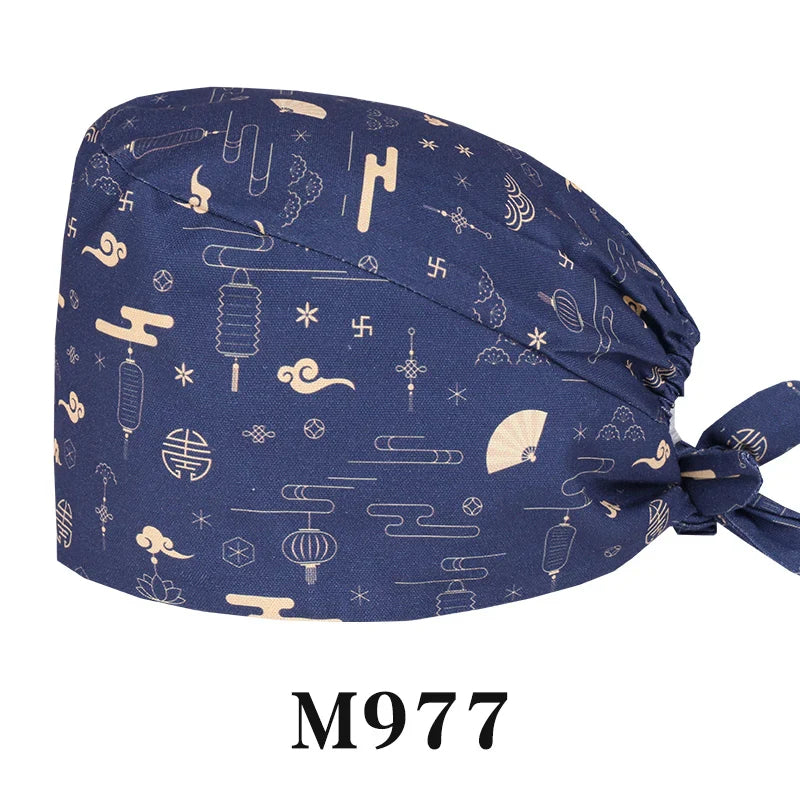 Cralom Cartoon Print Cotton Scrub Caps for Pet Grooming & Medical Professionals