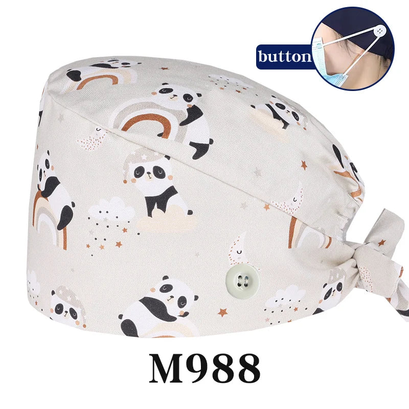 Cralom Cartoon Print Cotton Scrub Caps for Pet Grooming & Medical Professionals