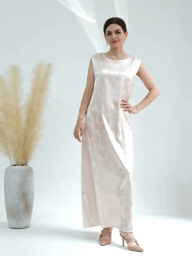 Sleeveless Satin Abaya Long Dress for Women by Cralom: Ramadan Eid Style
