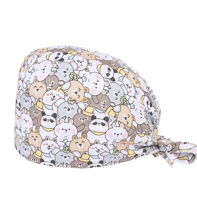 Cralom Cartoon Print Cotton Scrub Caps for Pet Grooming & Medical Professionals