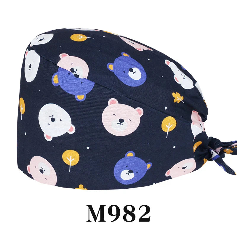 Cralom Cartoon Print Cotton Scrub Caps for Pet Grooming & Medical Professionals