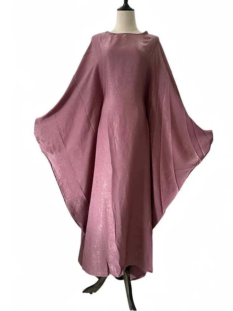 Cralom Satin Butterfly Batwing Abaya Kaftan Maxi Dress