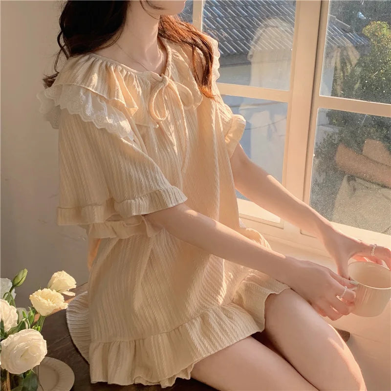 Cralom Sweet Summer Cotton Sleepwear Set for Women - Short-sleeved & Cute