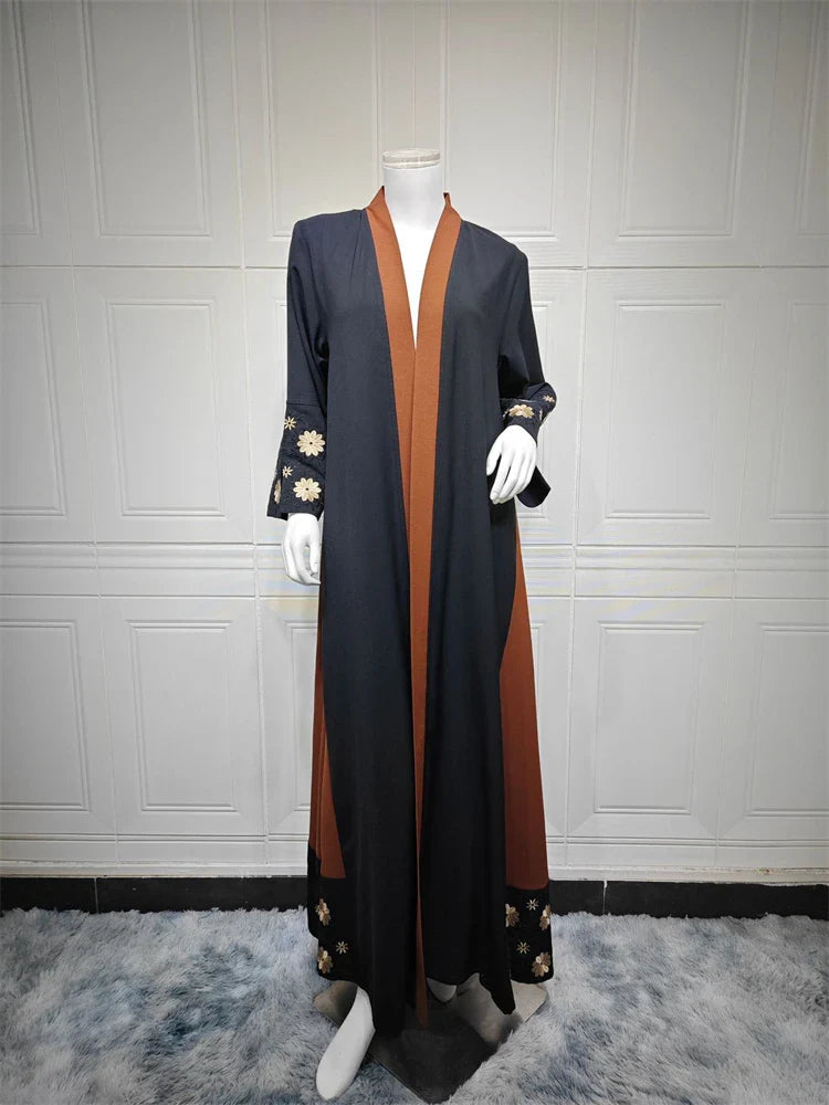 Ramadan Mubarak Open Flower Kimono Abaya by Cralom - Dubai Luxury Modest Dress for Women