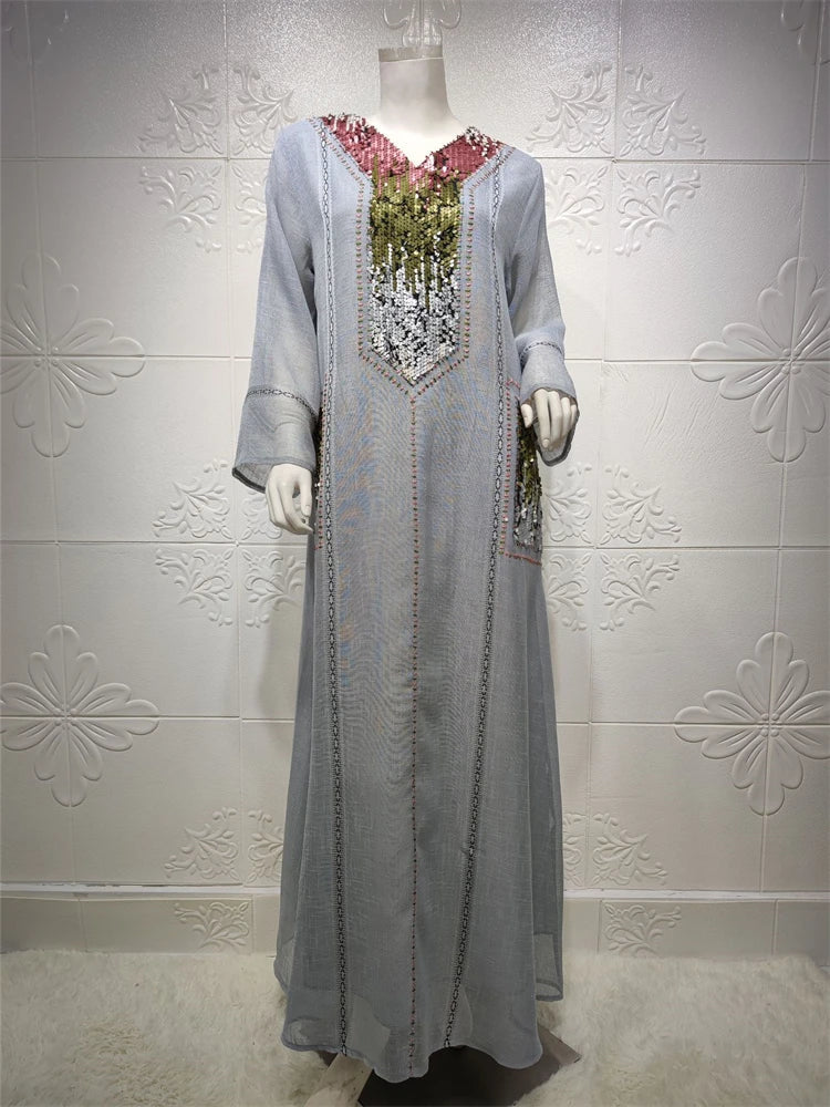 Ramadan Gray Abaya by Cralom - Modest Islamic Prayer Dress Muslim Women Robe