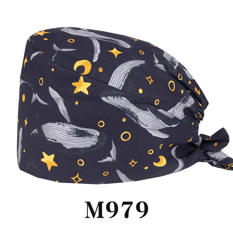Cralom Cartoon Print Cotton Scrub Caps for Pet Grooming & Medical Professionals
