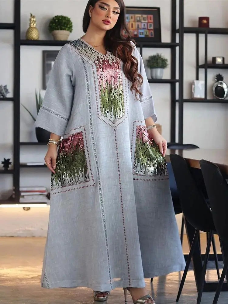 Ramadan Gray Abaya by Cralom - Modest Islamic Prayer Dress Muslim Women Robe