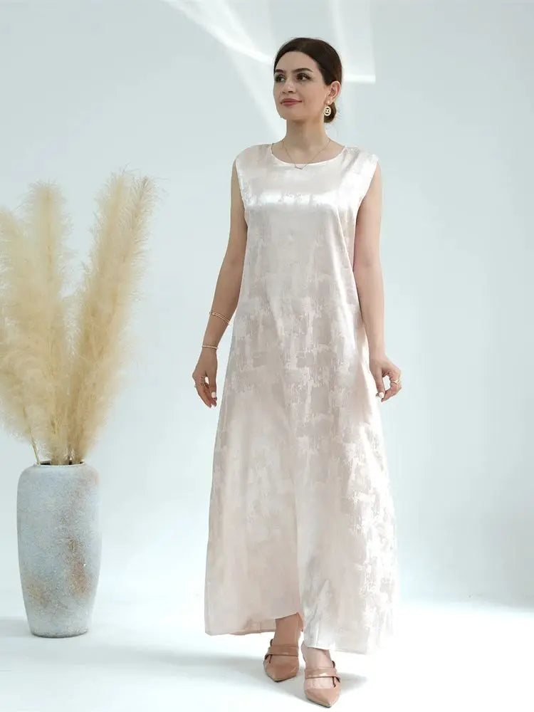 Sleeveless Satin Abaya Long Dress for Women by Cralom: Ramadan Eid Style