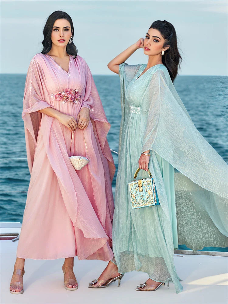 Pink Ramadan Eid Abaya by Cralom - Elegant Muslim Evening Dress for Women