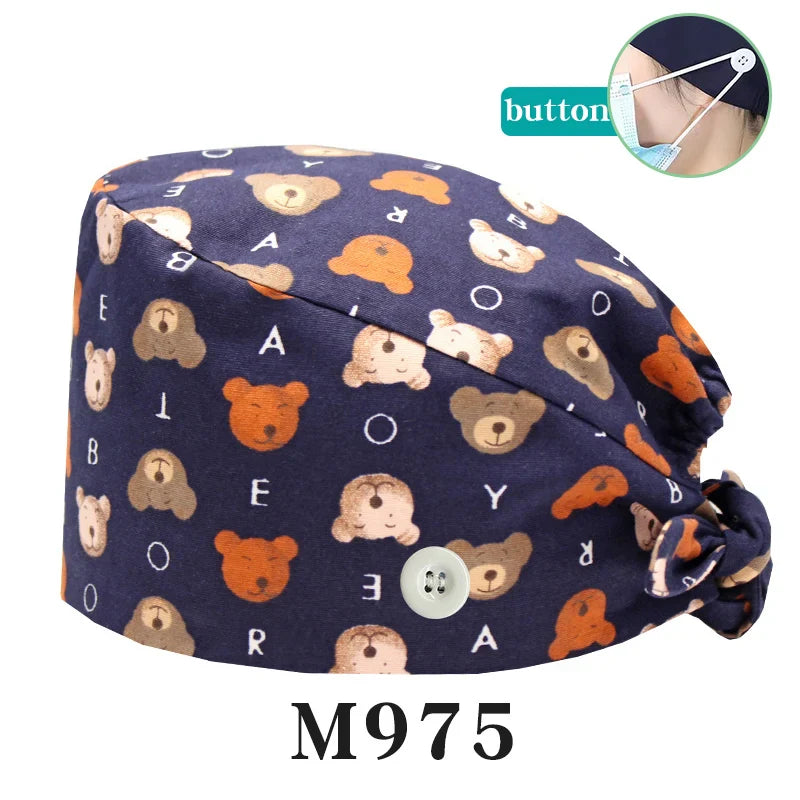 Cralom Women's Surgical Caps with Button for Various Professions