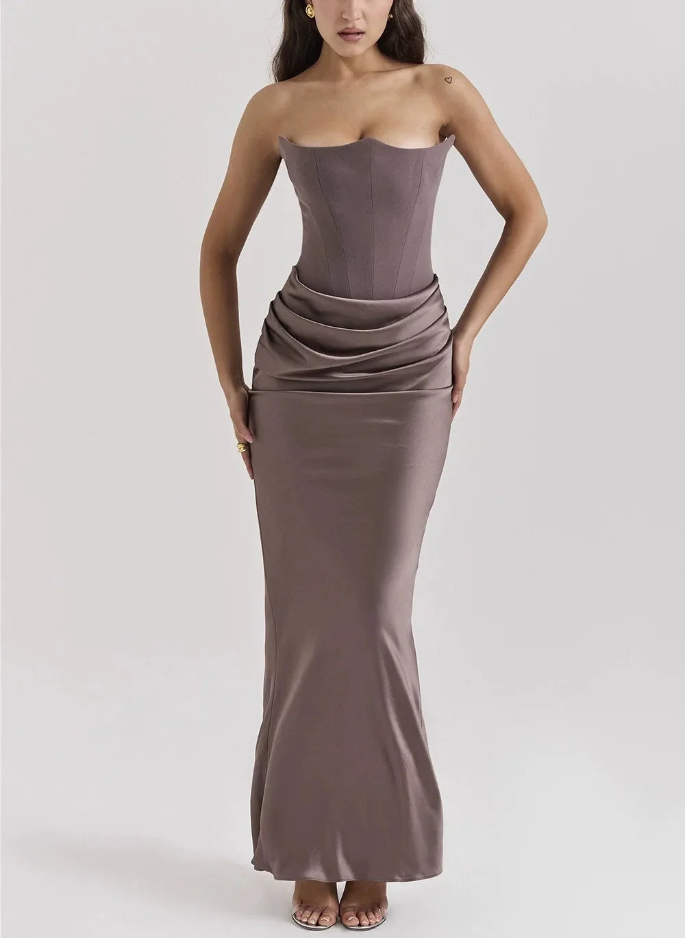 Cralom Summer Strapless Backless Evening Dress Slim Fit Sexy Style