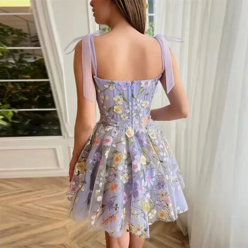 Cralom Embroidered Flower Wrap Sleeveless Sling Dress