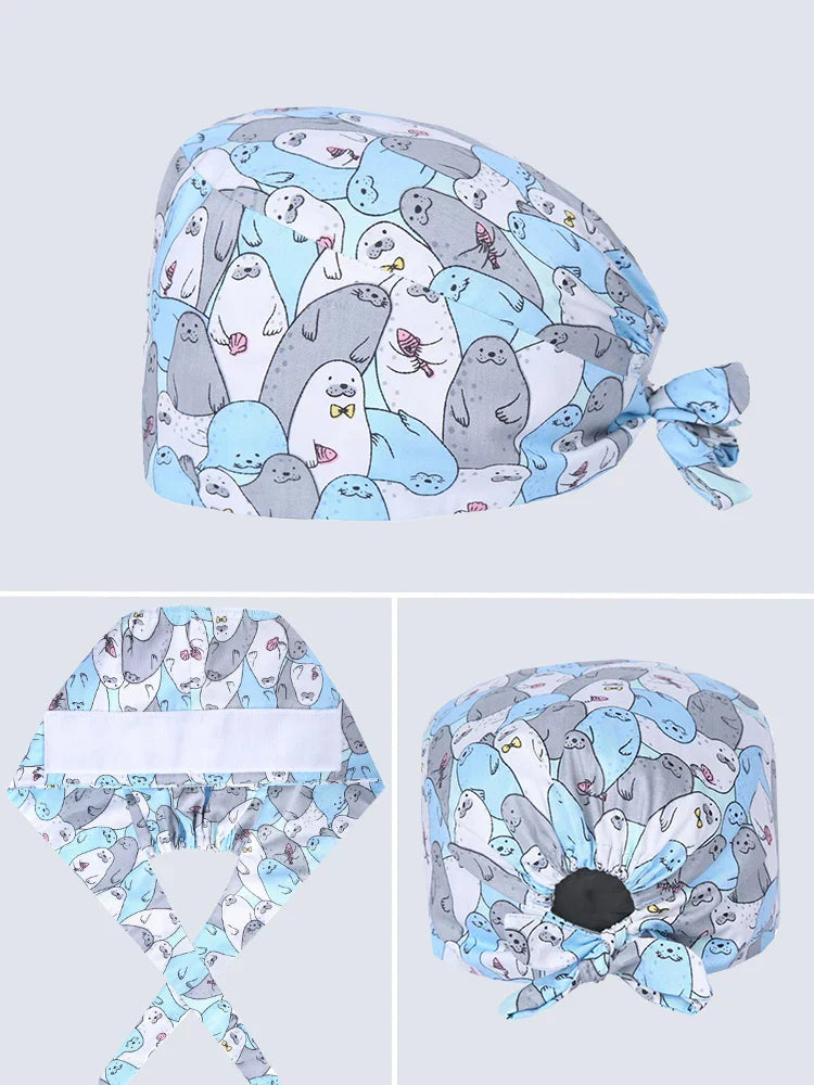 Cralom Seals Cotton Scrub Cap - Unisex Medical Surgical Hat