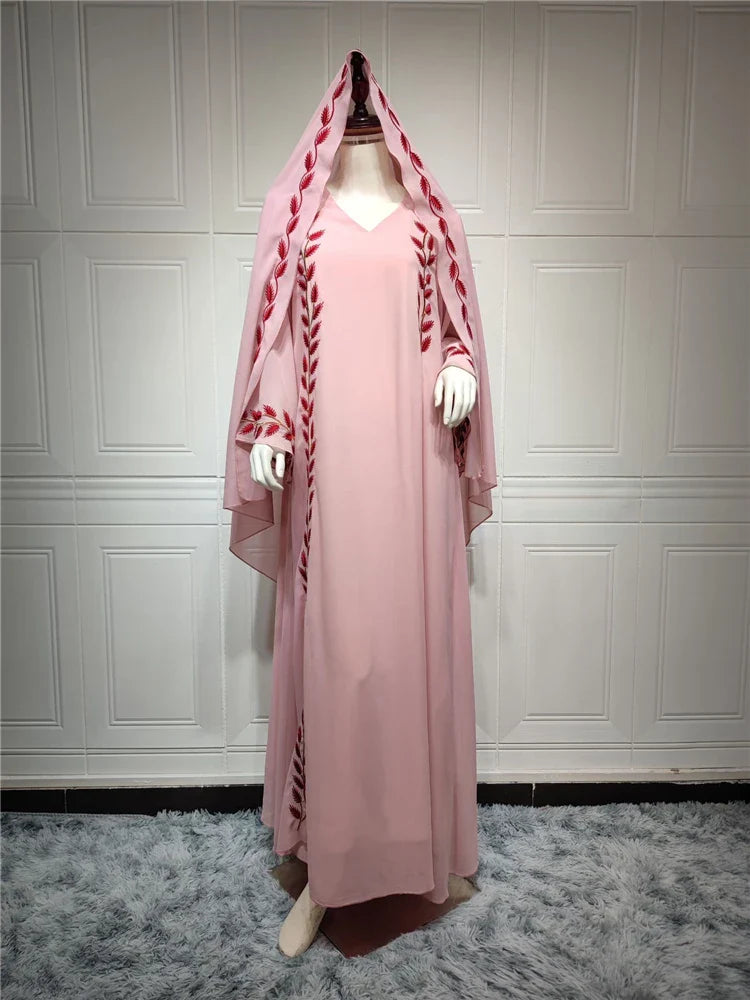 Pink Kaftan Robe for Modest Muslim Women by Cralom: Elegant Abaya Dress Hijab Islam