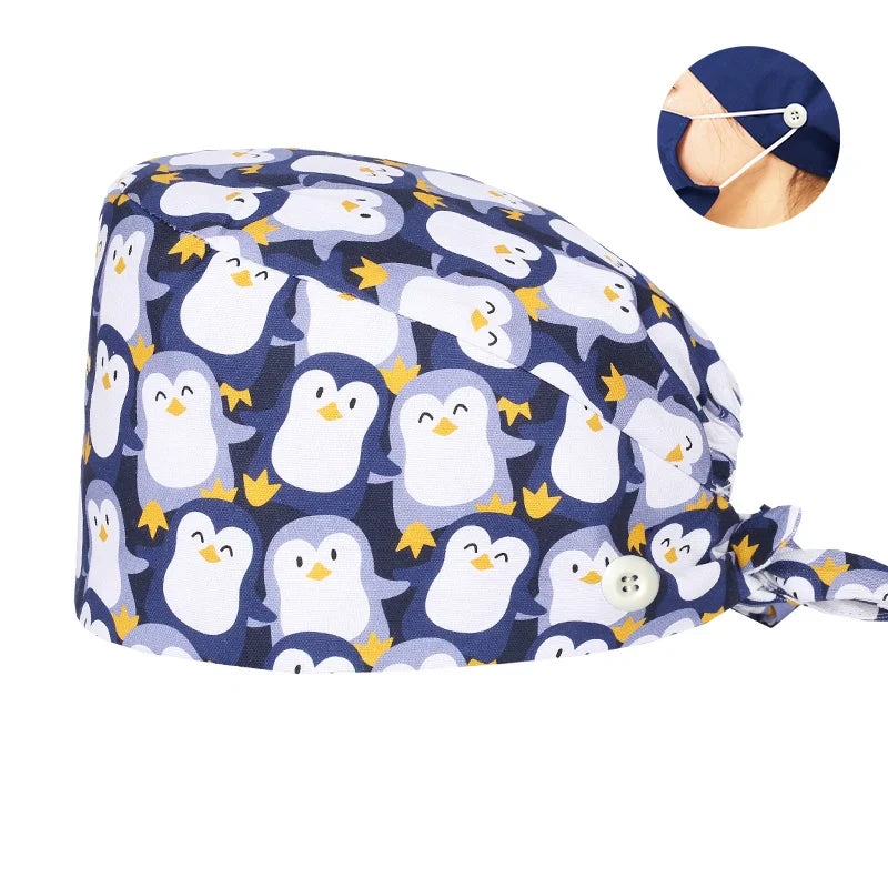 Cralom Cartoon Print Cotton Scrub Caps for Pet Grooming & Medical Professionals