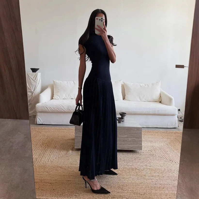 Cralom Summer Knit Dress: Casual, High Collar, Slimming Fit