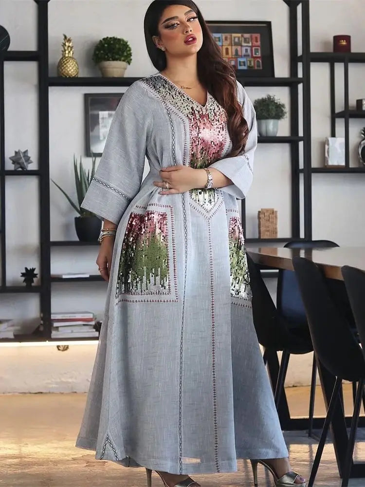 Ramadan Gray Abaya by Cralom - Modest Islamic Prayer Dress Muslim Women Robe