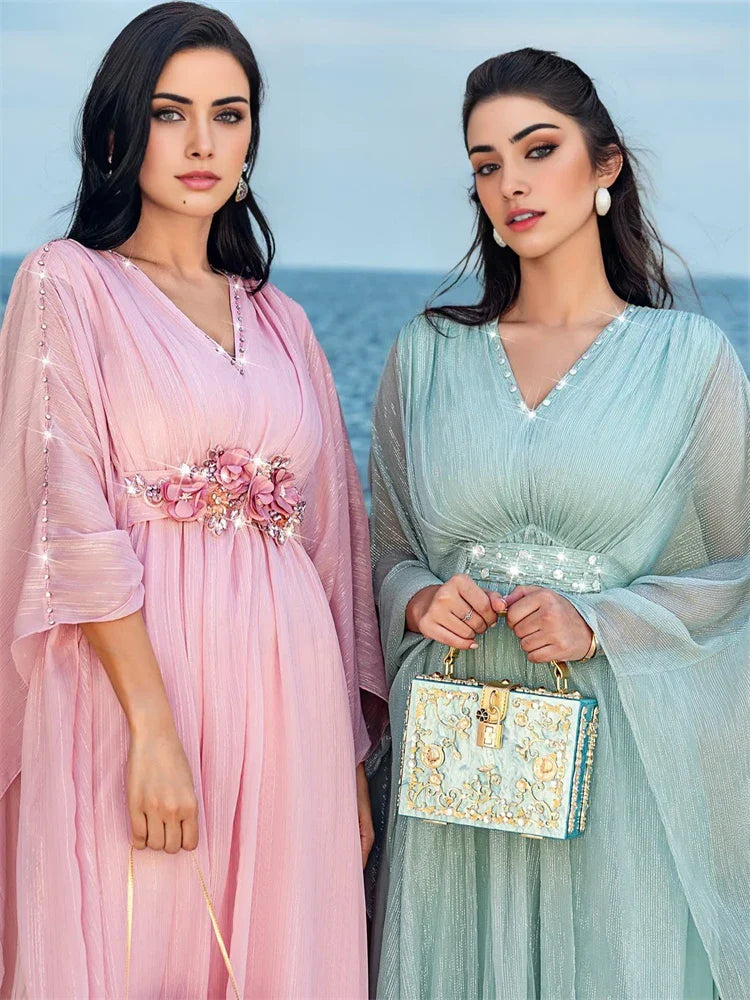 Pink Ramadan Eid Abaya by Cralom - Elegant Muslim Evening Dress for Women