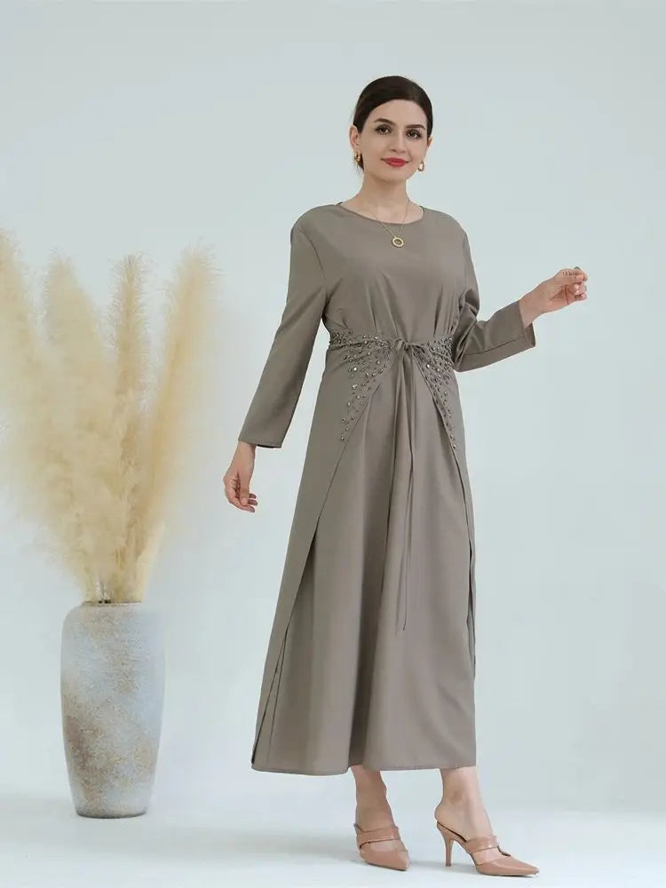 Ramadan Eid Open Abaya 3-Piece Set by Cralom: Elegant Muslim Prayer Dress & Kimono
