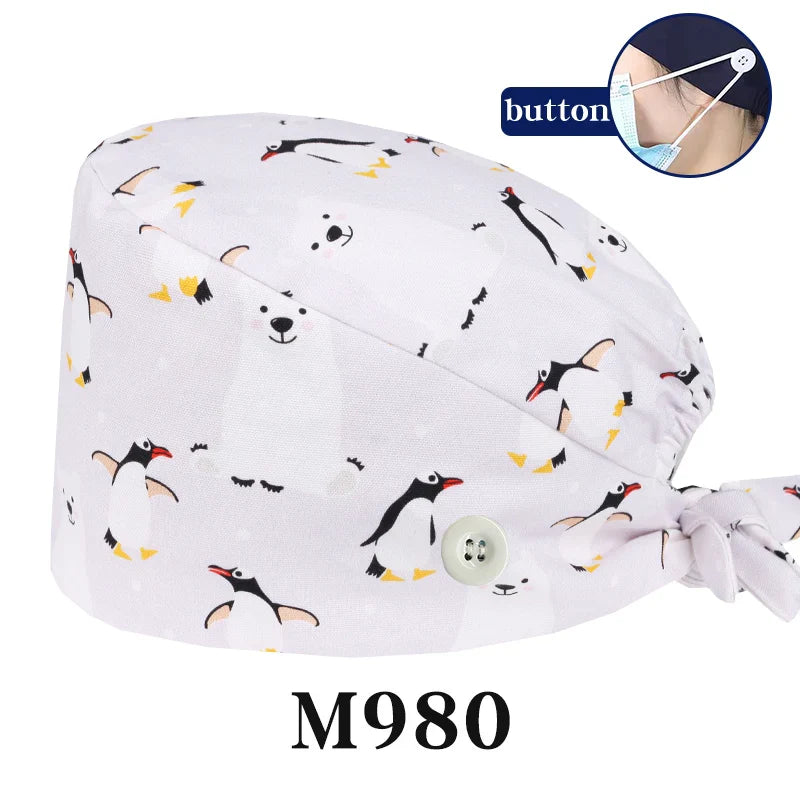 Cralom Cartoon Print Cotton Scrub Caps for Pet Grooming & Medical Professionals