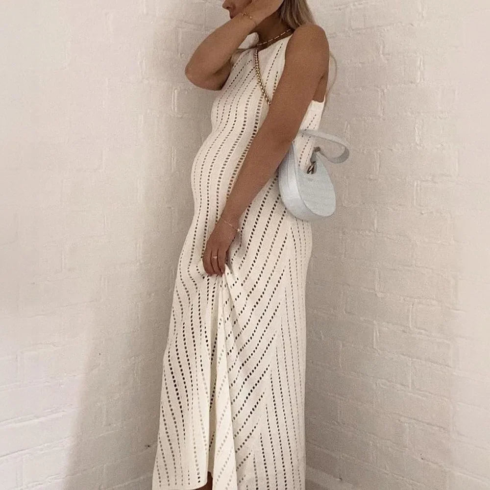 Cralom Knitted Hollow Sleeveless Beach Cover Dress - Summer 2025