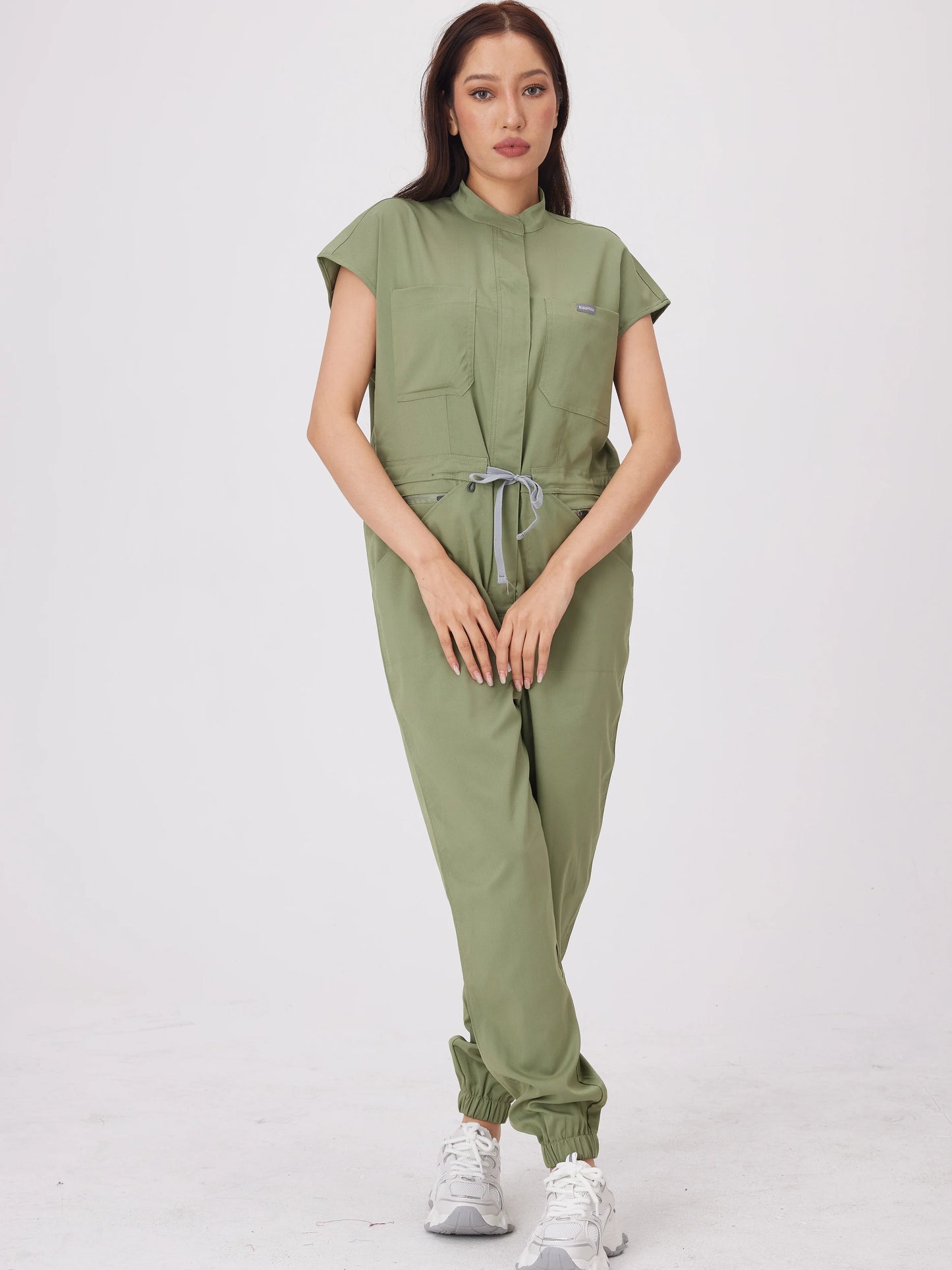 Cralom Short-Sleeve Scrub Jumpsuit with Pocket