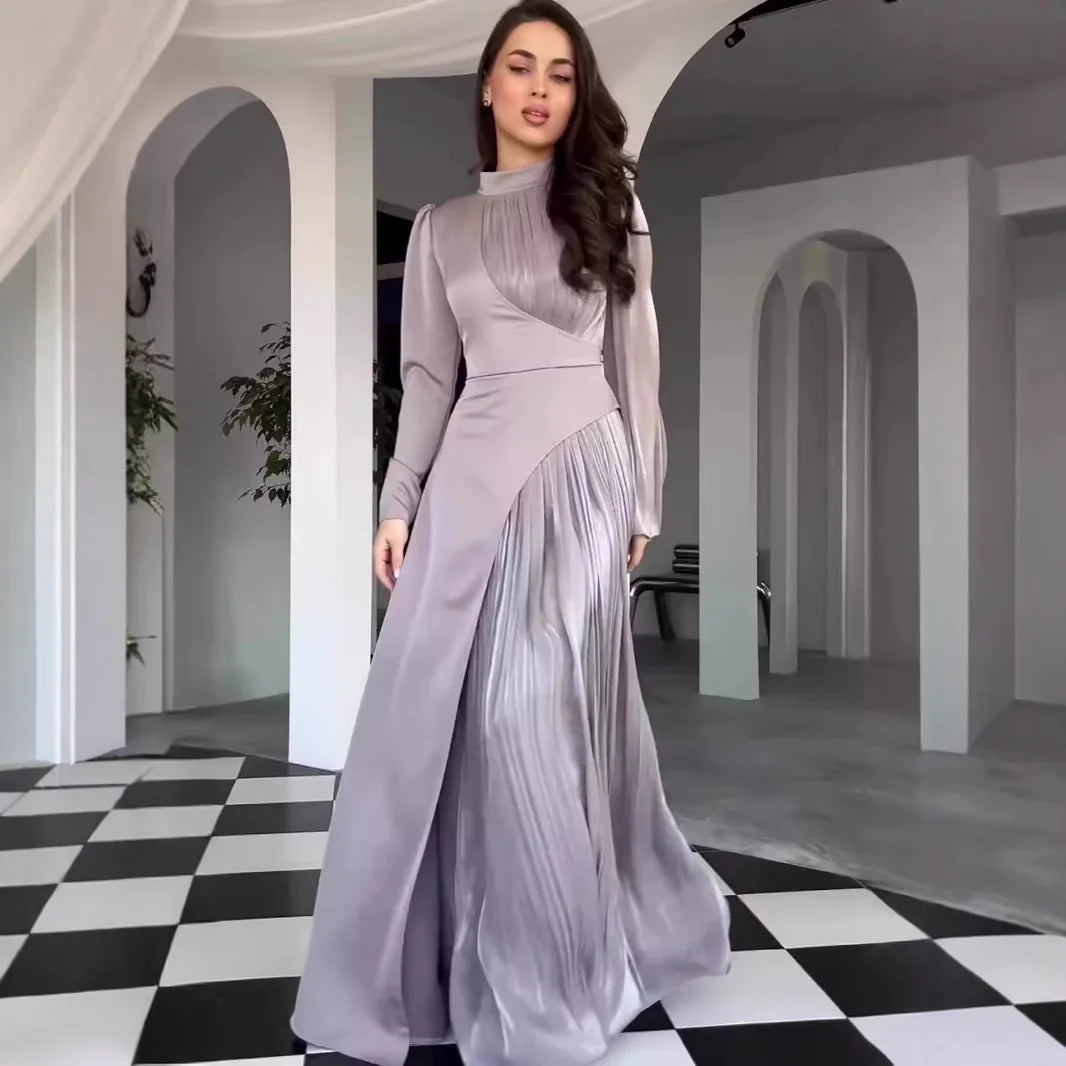 Cralom Retro Dress: Round Neck Long Sleeve Slim Fit High Waist 2025 Autumn