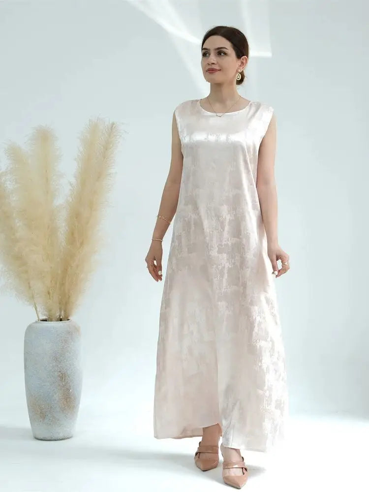 Sleeveless Satin Abaya Long Dress for Women by Cralom: Ramadan Eid Style