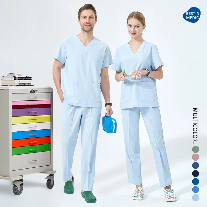 Cralom Women's Stretch Scrubs Set V-Neck Surgeon Uniform Slim Fit OR Overalls