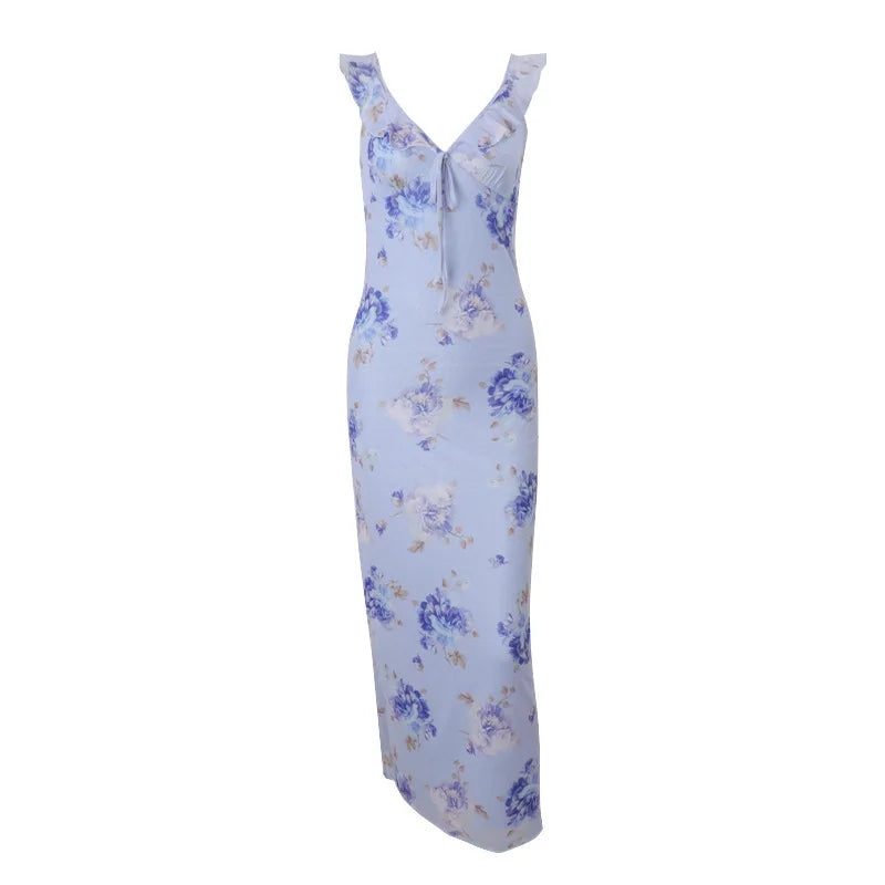 Cralom Retro Printed Slimming Strap Dress