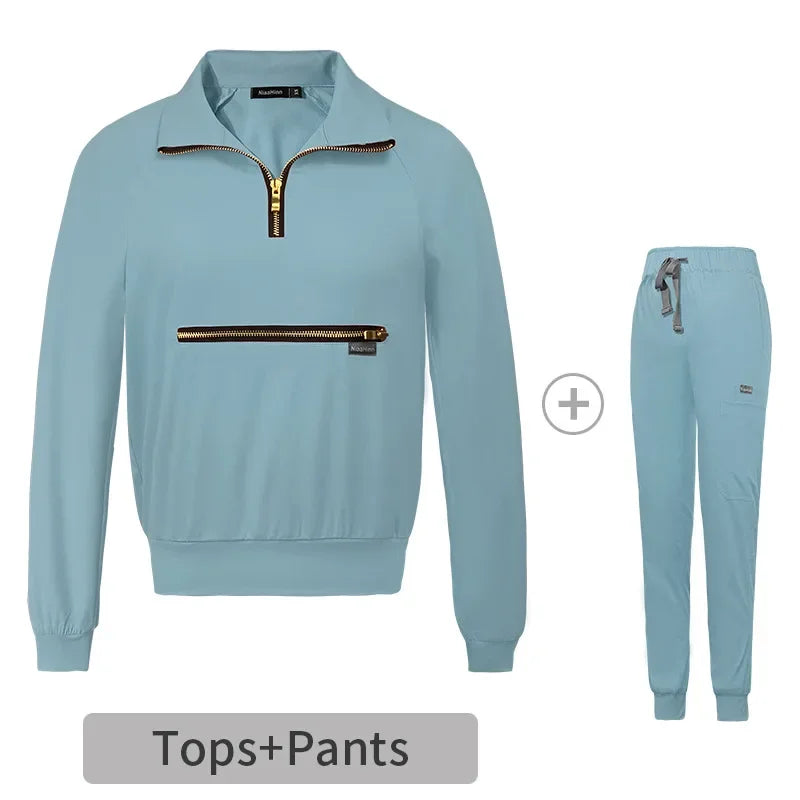 Cralom Solid Jogging Nursing Uniforms with Big Pocket