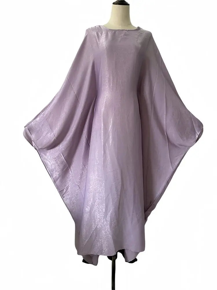 Cralom Satin Butterfly Batwing Abaya Kaftan Maxi Dress