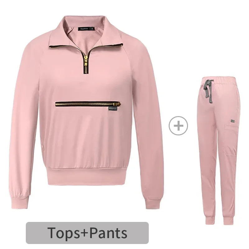 Cralom Solid Jogging Nursing Uniforms with Big Pocket