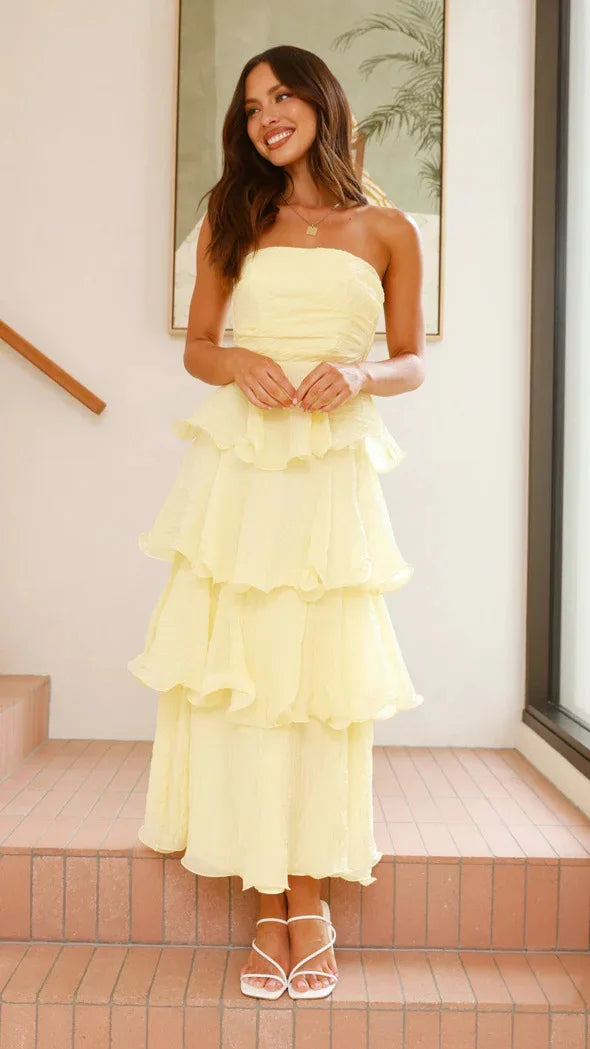 Cralom Solid Color Strapless Backless Cake Dress - 2025 Summer