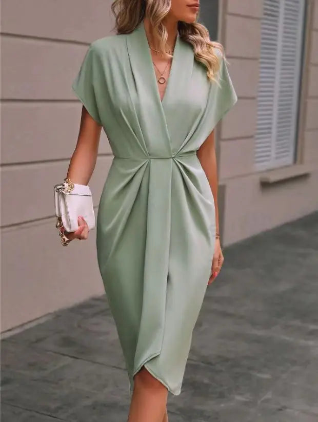 Cralom Short Sleeve V-Neck Dress with Waist Tie - Summer 2025