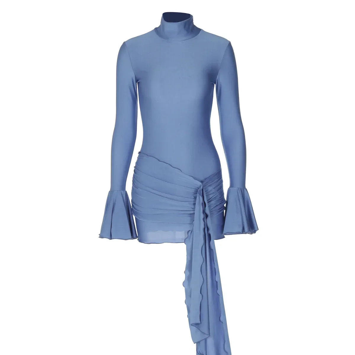 Cralom Half High Neck Trumpet Sleeves Tight Hip Hugging Skirt