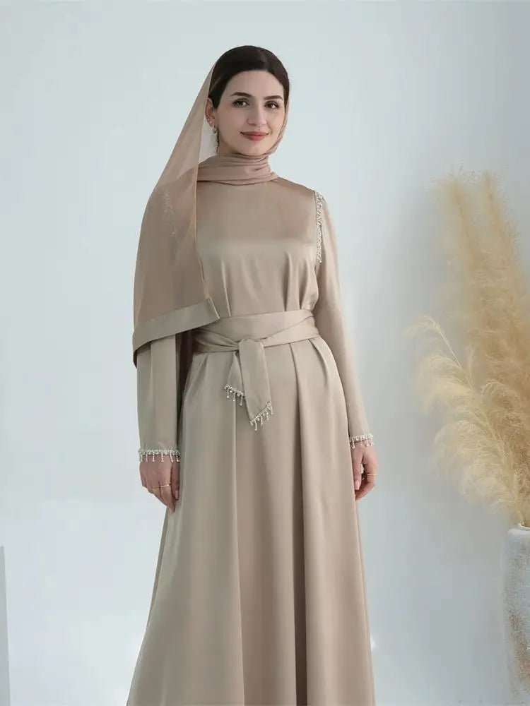 Ramadan Satin Diamond Abaya by Cralom: Elegant Islamic Dress for Women