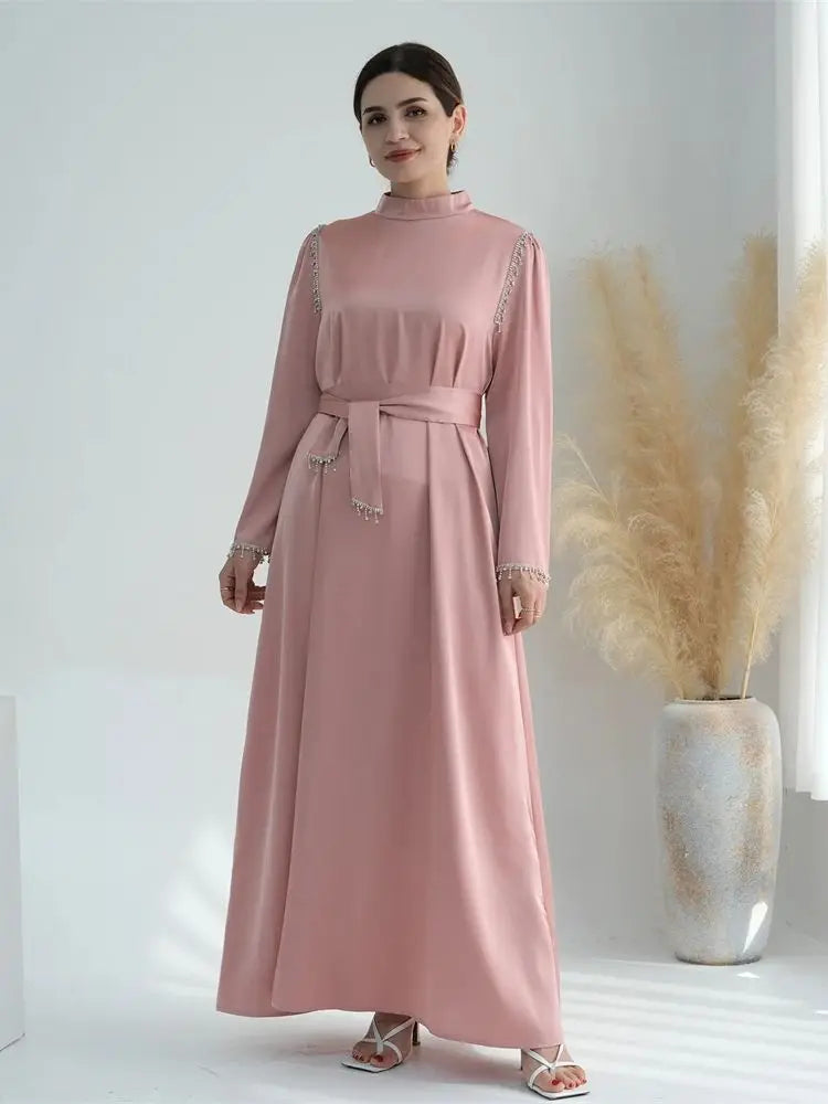 Ramadan Satin Diamond Abaya by Cralom: Elegant Islamic Dress for Women