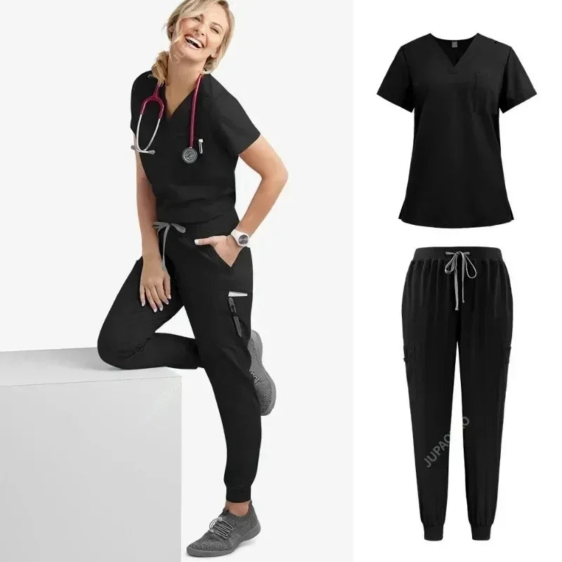 Cralom Short Sleeve V-neck Nurse Scrubs Set - Women's Straight Uniforms
