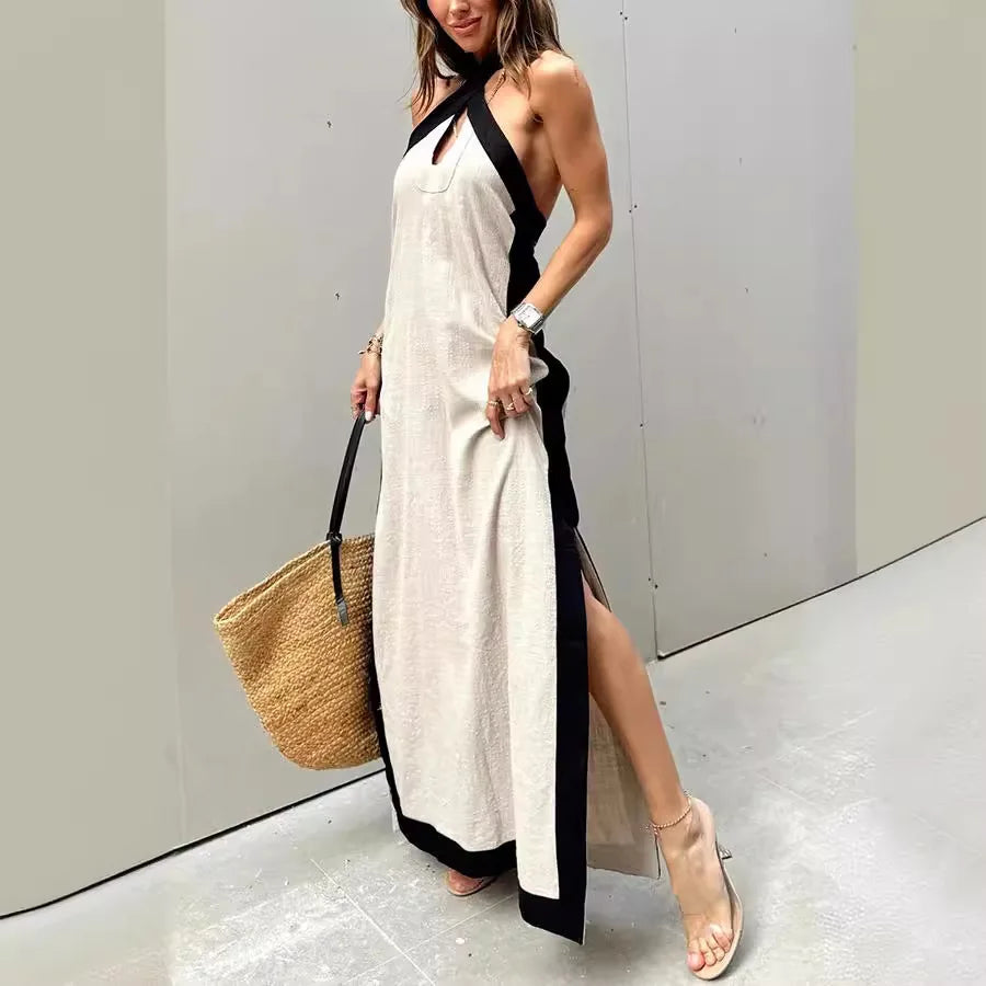 Cralom Cross Back Cotton Linen Dress for Spring and Summer 2025