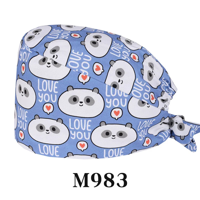 Cralom Cartoon Print Cotton Scrub Caps for Pet Grooming & Medical Professionals