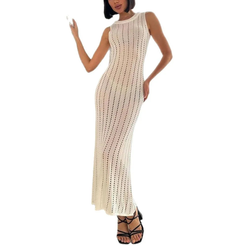 Cralom Knitted Hollow Sleeveless Beach Cover Dress - Summer 2025