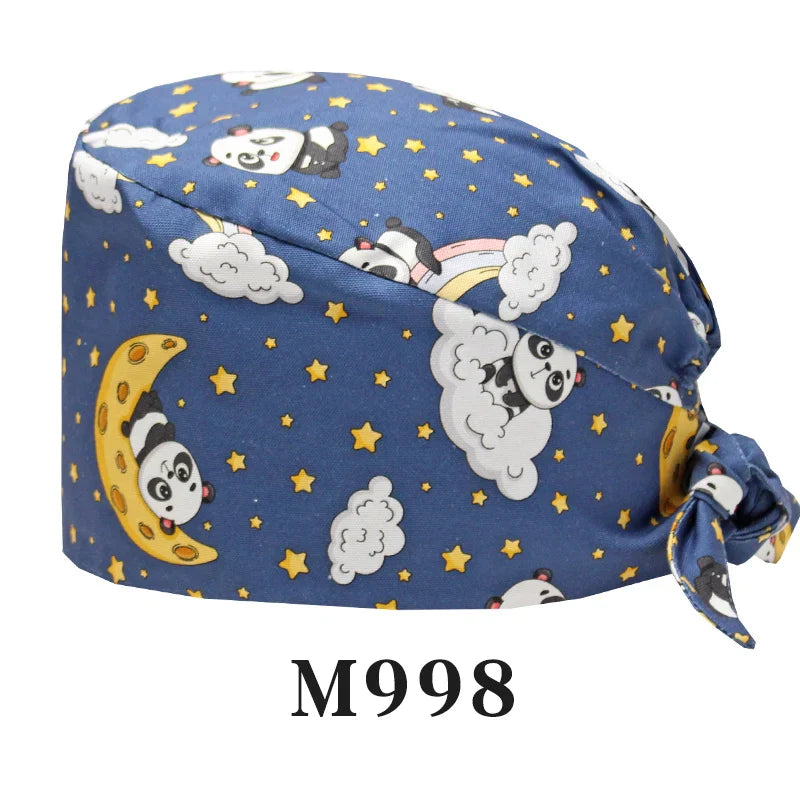 Cralom Cartoon Print Cotton Scrub Caps for Pet Grooming & Medical Professionals