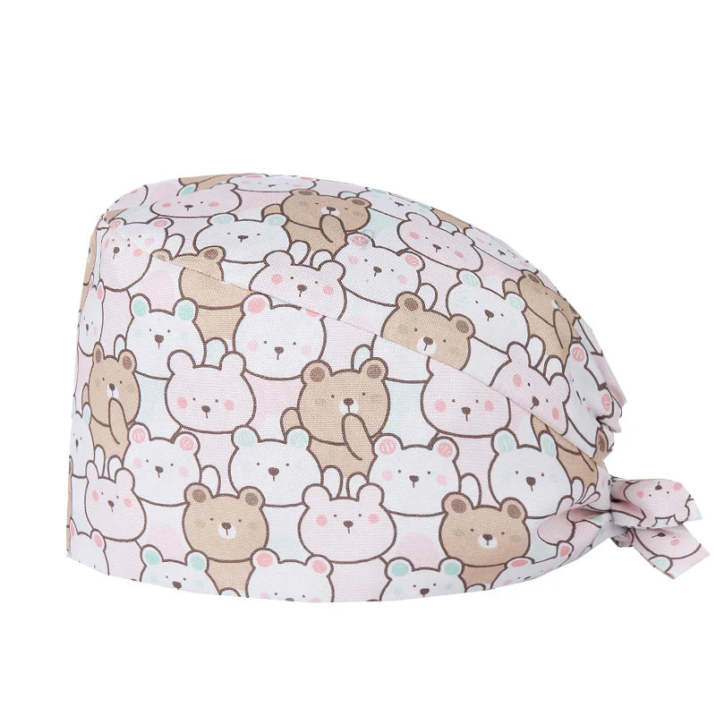 Cralom Cartoon Print Cotton Scrub Caps for Pet Grooming & Medical Professionals