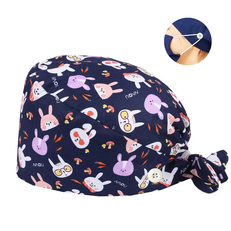 Cralom Cartoon Print Cotton Scrub Caps for Pet Grooming & Medical Professionals
