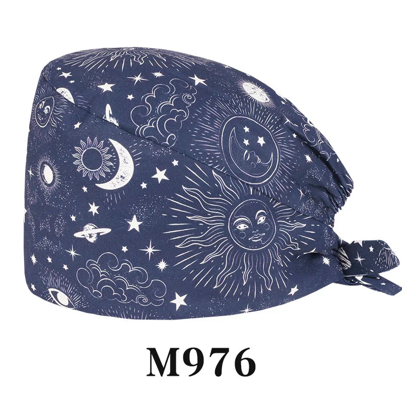 Cralom Cartoon Print Cotton Scrub Caps for Pet Grooming & Medical Professionals