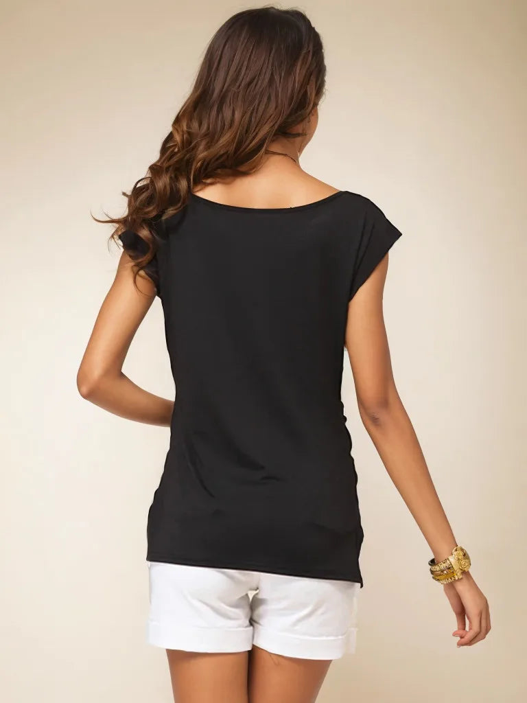 Cralom Retro Pink Short Sleeve Women's T-shirt Slim Summer Top