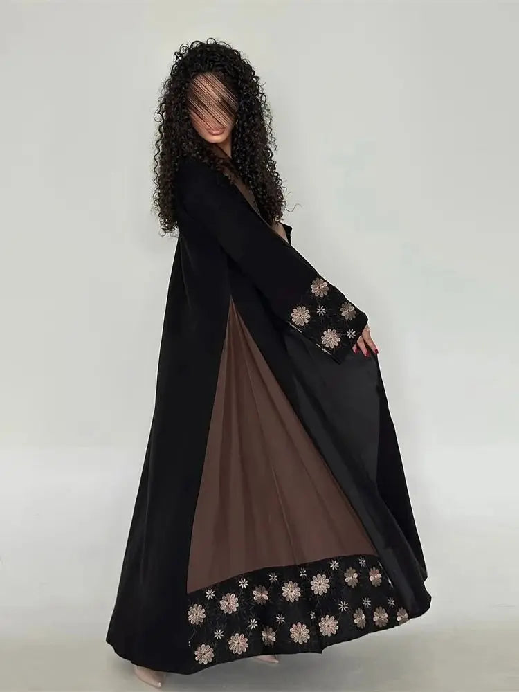 Ramadan Mubarak Open Flower Kimono Abaya by Cralom - Dubai Luxury Modest Dress for Women