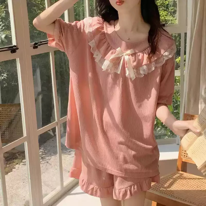 Cralom Sweet Summer Cotton Sleepwear Set for Women - Short-sleeved & Cute